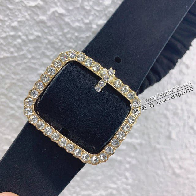 Chanel女士皮帶 香奈兒彈羊絨皮和羊皮搭鑽扣腰帶 香奈兒彈力腰帶  jjp2160